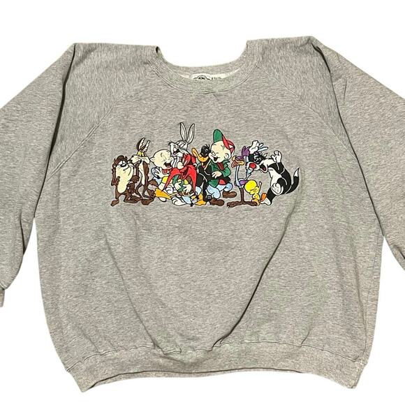 Vtg 1991 Acme Clothing Co Embroidered Looney Tunes Sweatshirt XXL Gray Cartoon - Picture 2 of 6